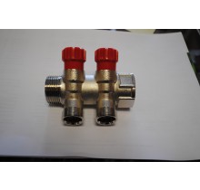 Колектор 1" с вграден кран 2 извода 24x19 червен